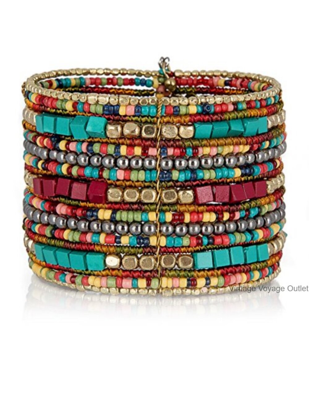 SpunkySoul Beaded Cuff Bracelet Adjustable 18cm 2 Inch Boho Stackable